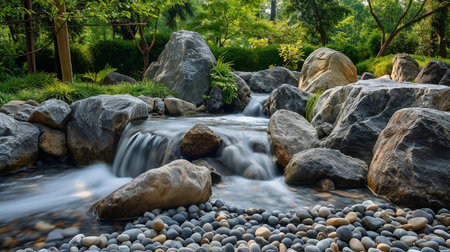 Waterfall in the garden with stone in the park, Nature backgroundの素材