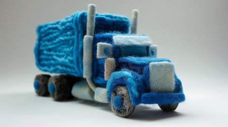 Truck made of wool on a white background. Handmade.の素材