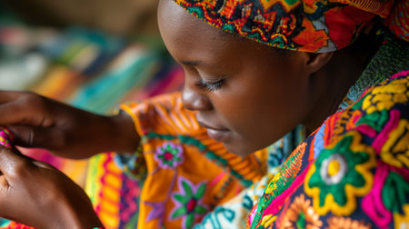 Unidentified Ghanaian little girl in traditional clothes. Children of Ghana suffer from poverty due to the economic situationの素材