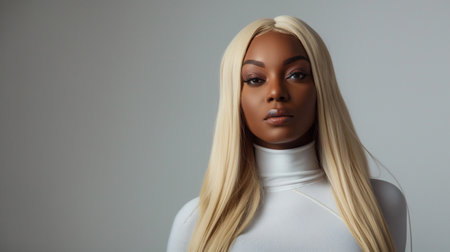 Beautiful young African American woman in white blouse.の素材