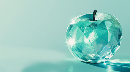 Crystal apple on blue background. 3D illustration. Toned.の素材