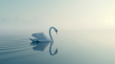 swan on the lake in misty morning, 3d renderの素材