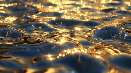 Golden water ripples in the sea. Abstract background for design.の素材