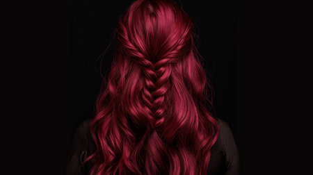 Beautiful woman with long red hair, studio shot on black backgroundの素材