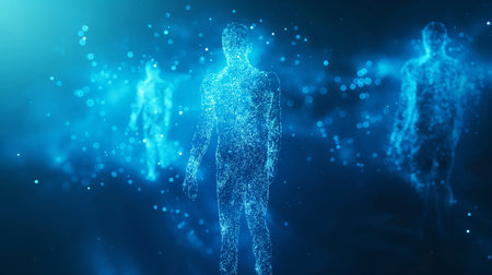 3d rendering of a human body made of particles on a dark backgroundの素材