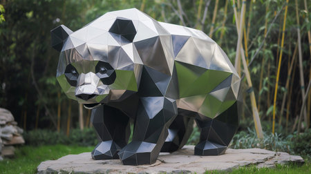 Sculpture of a giant panda in the garden.の素材