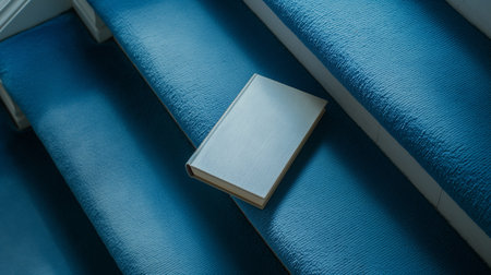 Blue carpet and book on the stairs in the gym, stock photoの素材