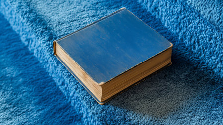 Book on a blue towel, close-up, shallow depth of fieldの素材