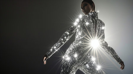 Futuristic woman in a silver suit. 3d rendering.の素材