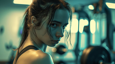 Portrait of a beautiful young woman at the gym. Fitness concept.の素材