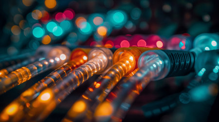 Colorful LED lights in the dark. Abstract background. Selective focus.の素材