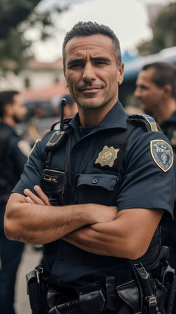 Detail of Italian police at Expo, universal exposition on the theme of food in Milan.の素材