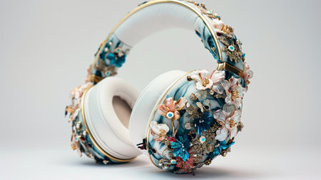 Bracelet made of turquoise and blue flowers on a white backgroundの素材