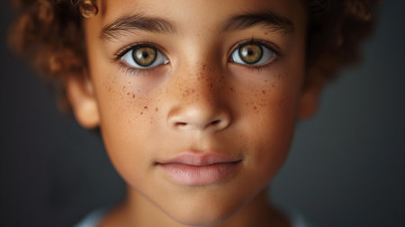 Portrait of a little boy with freckles on his faceの素材