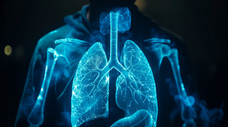 Concept of human lungs with glowing light. 3d rendering toned imageの素材