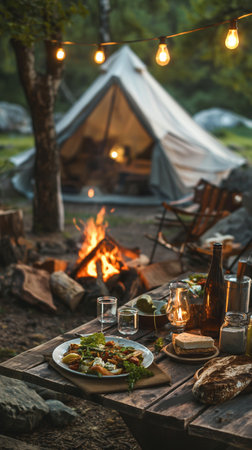 Summer picnic in the forest. Picnic in nature. Picnic in the woods. Picnic in the woods.の素材