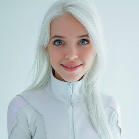 portrait of a beautiful blond girl in a white sports suit.の素材