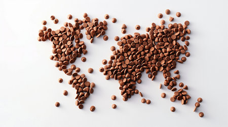 world map made of coffee beans on a white background, top viewの素材