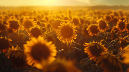 Sunflower field at sunset. Beautiful summer landscape with sunflowers.の素材