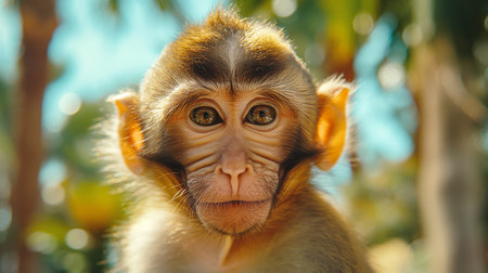 Portrait of cute baby monkey looking at camera. Close-upの素材