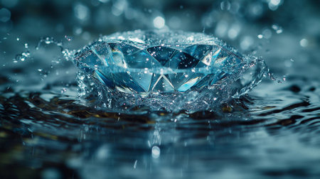 Blue diamond on water surface. Macro shot with shallow depth of field.の素材