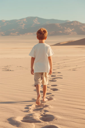 Little boy walking on the sand dunes of the Dead Sea in Israelの素材