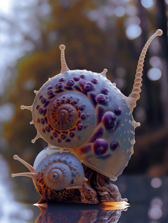 Snails in the garden. 3D render of a snail.の素材