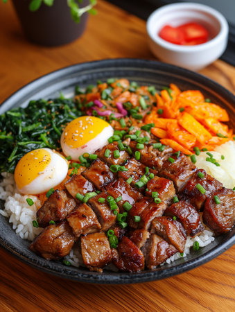 Rice with beef and vegetables, Japanese food style.の素材