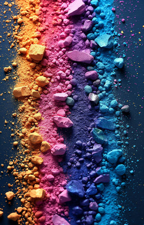 Multicolored crushed eyeshadow as background, closeup viewの素材