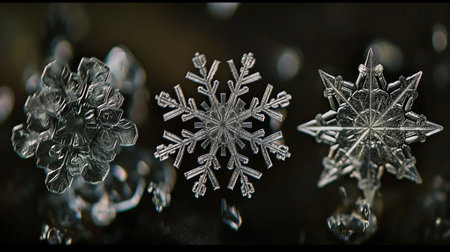 Snowflakes on a black background. Macro photo of snowflakes.の素材