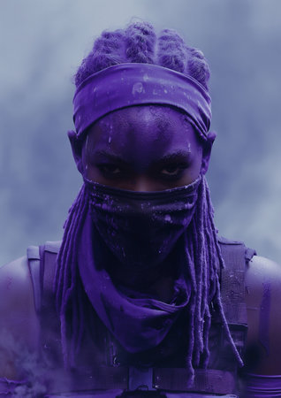 A portrait of a beautiful African American woman in a purple costume.の素材
