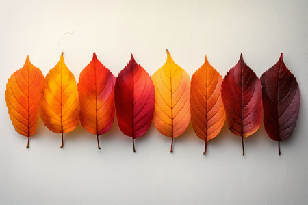 Autumn colorful leaves on white background. Flat lay, top viewの素材