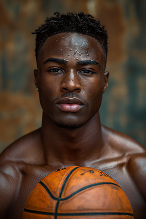 Portrait of a young african american man playing basketball.の素材
