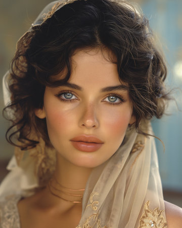 Portrait of a beautiful young brunette woman in a wedding dressの素材