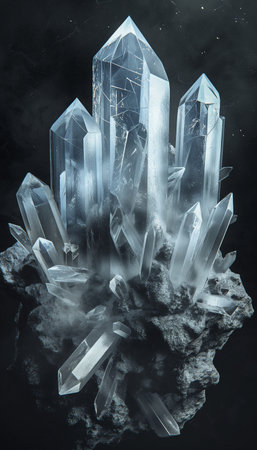 Aquamarine crystal on a black background. 3d renderingの素材