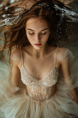 portrait of a beautiful girl in a white lace dress with a veilの素材