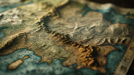 Old map of the world. Selective focus. Toned.の素材