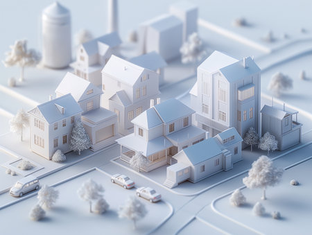 Model of a small town on a white background. 3d renderingの素材
