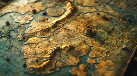 Vintage map of the world. Travel concept. Selective focus.の素材