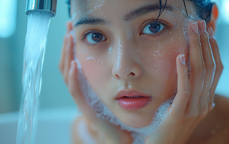 Beautiful young asian woman take a bath in the bathroom.の素材