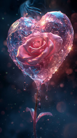 3d rendering of a rose in the shape of a heart with water dropsの素材