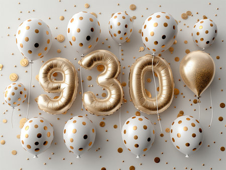 Number 85 gold and silver balloons with polka dots. 3D Renderの素材