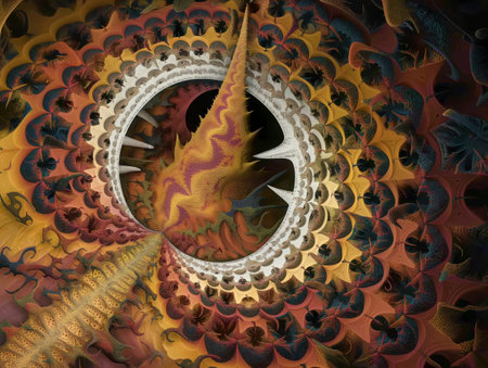 Abstract fractal computer generated composition with various geometrical shapes.の素材