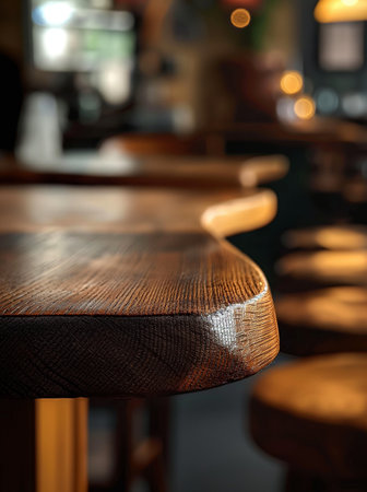 Wooden table in a pub, vintage style, selective focus.の素材