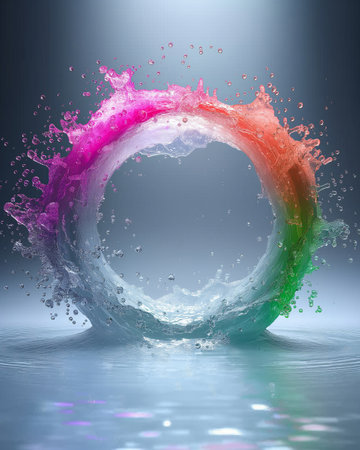 Water splash with rainbow colors, 3d rendering. Computer digital drawing.の素材
