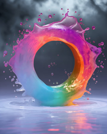 Colorful paint splashes on dark background, 3d render illustrationの素材