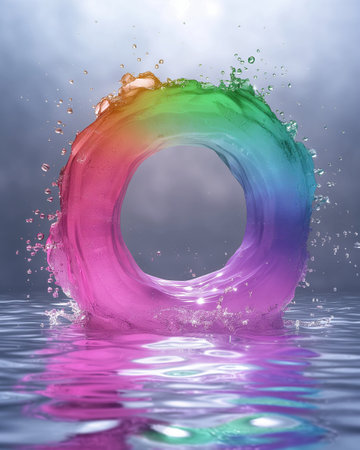 Colorful inflatable ring floating in the water. 3d renderingの素材