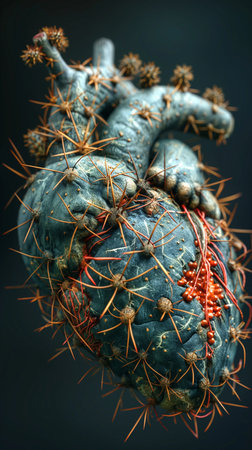 Human heart with thorns. 3D illustration. 3D renderingの素材