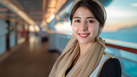 portrait of beautiful asian muslim woman wearing hijab in train stationの素材