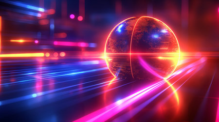 3d render, abstract background, neon light lines, planet Earthの素材